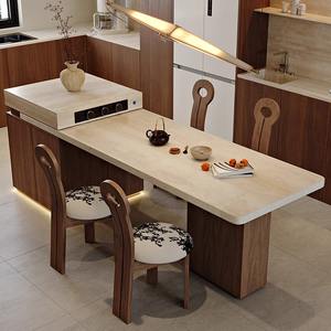 <span class=keywords><strong>Table</strong></span> de cuisson à <span class=keywords><strong>induction</strong></span> multifonctionnelle moderne, écologique, durable, en bois, avec plateau en pierre de roche, télescopique, pour 6 personnes - Product Image 3