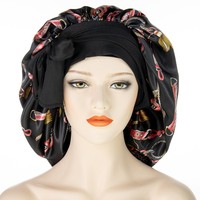 Bonnet en satin à large bande imprimé africain avec cravate Bonnet de douche imperméable en satin personnalisé