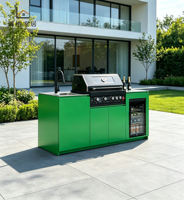 Îlot de cuisine extérieur tout-en-un en stock, avec barbecue double combustible, évier en acier inoxydable 304 et éclairage LED pour terrasse