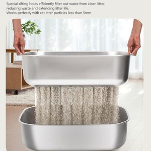 Stainless Steel <b>Cat</b> Litter <b>Box</b> Double Layer Filter Extra Large Rectangle Easy Clean <b>Scratch</b> Resistant Splash Proof - Product Image 3