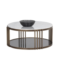 Table à thé ronde de style moderne simple meubles de salon base en acier inoxydable en métal solide et tables basses en marbre blanc