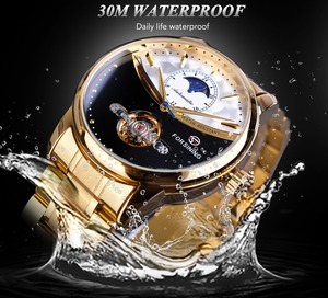 Forsining Mens Automatic <span class=keywords><strong>Orologio</strong></span> Da Polso Royal Golden Sun Moon Self-Vento di Scheletro della Fascia Dell'acciaio inossidabile Meccanico Relogio Clock - Product Image 4