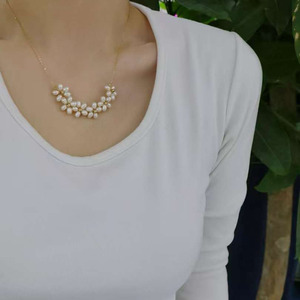 Women's 14K Gold Filled Freshwater Pearl pendant Necklace, Artisan Handmade Tiny Daisy Pearl Clusters With <b>Extender</b> <b>Chain</b> - Product Image 4