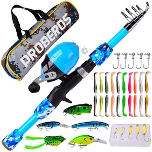 Portable Mini Telescopic Pole Kids Fishing Rod and Reel Combo Kit with Spincast Wheel and Tackle Box
