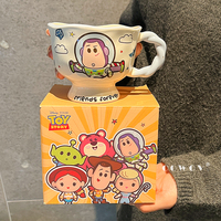 Mug en céramique Disney avec poignée, dessin animé et boîte cadeau, tasse à café et à lait pour cadeau et bureau