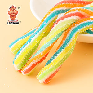 Lechao New Arrival Rainbow Twisted Sour Coated Chewy <strong>Candy</strong> Colorful Twisted Peel Jelly Gummy <strong>Candies</strong> Licorice Sugar - Product Image 2
