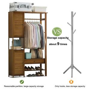 Bamboo Portable Wardrobe Heavy Duty Hanging <b>Clothes</b> Rack With Drawer And Shelves For Bedroom <b>Storage</b> - Product Image 2