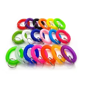 Fanhua Schlüsselanhänger günstig durchsichtig Farbe Spirale dehnbare Ringe Tag flexibles Armband Kunststoff Handgelenk Spule Handgelenk Band Schlüsselring-Kette