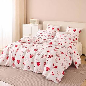 Ensemble de housse de <span class=keywords><strong>couette</strong></span> en forme de cœur, taille Queen, cœurs rouges et roses imprimés sur fond blanc, 3 pièces, ensemble de literie doux, léger et respirant - Product Image 6