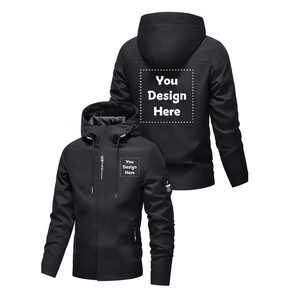 Veste coupe-vent à capuche pour homme, zippée, style sportif, impression par transfert thermique devant et derrière - Product Image 1