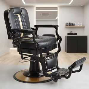 Sillón de Barbería Clásico de Cuero Negro con Bomba Hidráulica, Silla de Salón Retro para Afeitar, Silla de Peluquería para Hombre en Venta - Product Image 1