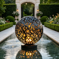 Sculpture sphérique découpée au laser en acier inoxydable 304, boule lumineuse LED creuse, art lumineux de jardin extérieur