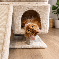 Arbre à chat multi-niveaux en velours, écologique et doux, avec poteaux à gratter en sisal naturel, emballage en carton