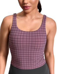 Women <b>Checkered</b> Spaghetti Strap Yoga Bra Scoop Neck Medium Support Breathable Seamless Activewear <b>Top</b> - Product Image 1