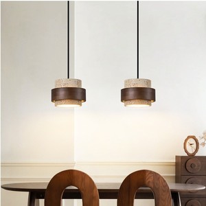 Modern Small Adjustable Height E27 Travertine Lamp Shade Pendant Lamp Wood Travertine <strong>Light</strong> Black Finish for <strong>Dining</strong> <strong>Light</strong> - Product Image 5