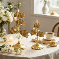2 pièces de bougeoirs en métal en forme de feuille de Ginkgo dorée, centre de table décoratif pour la maison, les fêtes et les événements
