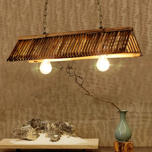 โคมไฟแขวนไม้ไผ่รูปสี่เหลี่ยมผืนผ้า E27 ไฟ LED หลายหัวสำหรับห้องน้ำชา สไตล์เซน ตกแต่งโรงแรม เกสต์เฮาส์ - Product Image 2