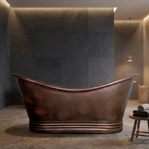 Baignoire autoportante en cuivre ovale sur pieds, baignoire artisanale en métal pour la maison et les hôtels - Product Image 1