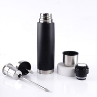 Ensemble cadeau Yerba Mate, bouteille d'eau isolée en acier inoxydable avec paille en métal, noir mat, 500 ml/17 oz