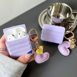 Funda de cuero Pu de Color sólido para auriculares para <span class=keywords><strong>Apple</strong></span> <span class=keywords><strong>Airpods</strong></span> 4 fundas blandas para Airpod 3 <span class=keywords><strong>Pro</strong></span> 2 1 Funda colgante de perla de corazón de amor de lujo - Product Image 4