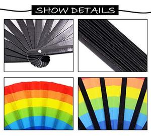 พัดพับขนาดใหญ่ลายรุ้งสีสันสดใส แบบจีน/ญี่ปุ่น ทำจากไม้ไผ่และผ้าไนลอน ขนาด 13 นิ้ว ของขวัญงานเทศกาล งานโปรโมชั่น งานฝีมือ - Product Image 4