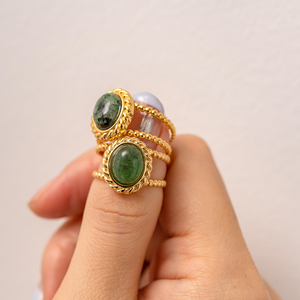 Anillos Ajustables de Acero Inoxidable Chapados en Oro de 18K con Piedra Natural Turquesa África y Ágata, Diseño de Sol, de J&D Jewelry - Product Image 6