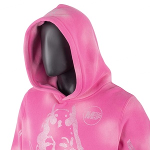 Sudadera con Capucha TOPSHOW de Alta Calidad, Personalizada con Pedrería, 100% Algodón, Estilo Holgado, Corta, Gruesa, Color Rosa Deslavado al Sol - Product Image 2