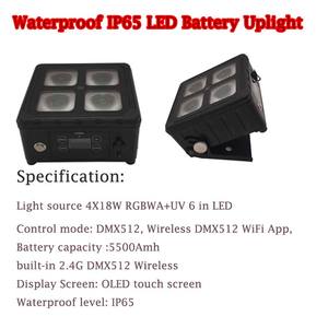 Éclairage LED sans fil pour extérieur, 4 pièces * 18 W, RGBWA+UV, contrôle DMX, éclairage de scène et effets de faisceau de projection pour mariage, indice de protection IP65 - Product Image 3