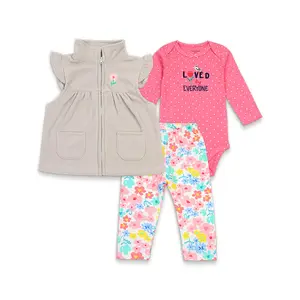 Baby Winter Clothes Soft Comfortable Baby Jacket with Zipper Long Sleeve Bodysuit Leggings 3 Pcs Set China Supplier