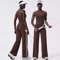 Nouveaux ensembles de yoga et fitness 2 pièces pour femmes, avec soutien-gorge de yoga à maintien élevé à rayures color-block et lignes contrastées, séchage rapide, tenue de sport