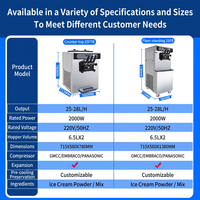 Machine à glaces molles commerciale en acier inoxydable de haute qualité, grande capacité de production, puissance 2800W, monophasée, 4 roues