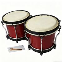 Ensemble de Bongos en Bois Rouge Brillant, Bongos en Bois Tunables avec Peau de Chèvre pour Débutants et Musiciens Professionnels