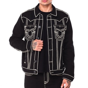 แจ็คเก็ตยีนส์ผู้ชายแบบสบายๆ แฟชั่นขายส่ง ตกแต่งด้วยเชือกเย็บ  รับทำโลโก้ตามสั่ง - Product Image 2