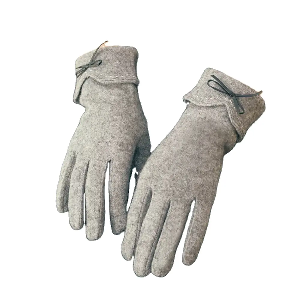 Lady Women Woolen Mix Touch Screen Gloves With Flannel Lining