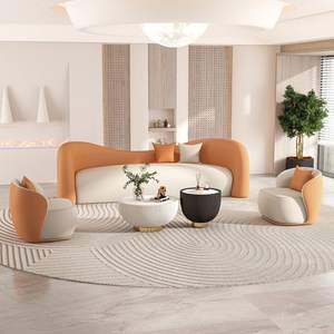 Nordic Set <span class=keywords><strong>Sofa</strong></span> kulit asli Modern sederhana desain melengkung untuk keluarga kecil atau area penerimaan Hotel untuk toko pakaian - Product Image 4