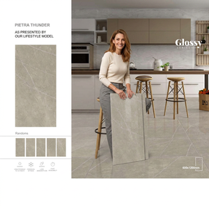 European Luminous Grey Porcelain Tiles 600x1200mm Glossy Glazed Floor Wall Tiles For Hotel Projects - Product Image 2