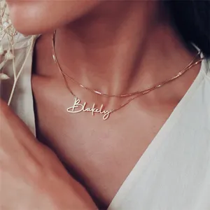 DIY design English Chinese character Name necklace Cartoon Pendant Trend necklace Stainless steel metal necklace