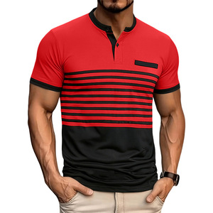 <b>Men's</b> Striped <b>Henley</b> Polo Shirt Casual Short Sleeve Printed Woven <b>Top</b> for Summer Streetwear - Product Image 3