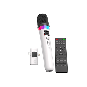 便携式录音无线卡拉 OK 麦克风，带 USB-C Lightning 接收器、遥控器、变声器、手持式麦克风，适用于现场表演 - Product Image 1