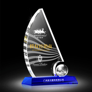 DH fabbrica Logo personalizzato incisione UV stampa barca a vela K9 bianco trofeo di cristallo targa di vetro - Product Image 4