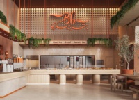Comptoir de bar de café personnalisé, mobilier de magasin de restaurant, mobilier moderne de café, vitrine en bois avec éclairage LED