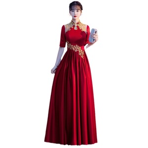 Women's Long Burgundy Choir Performance Dress Claret Stage Performance Elegant Slim Fit Adult Size With Label - Product Image 5