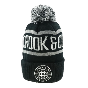 Chất Lượng Cao Tùy Chỉnh Skull Beanie Nhà Sản Xuất Thêu Logo Pom Pom <span class=keywords><strong>Bobble</strong></span> <span class=keywords><strong>Hat</strong></span> Mùa Đông Ấm Áp Màu Đen Grey Dệt Kim Beanie Mũ - Product Image 1