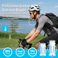 Poche à eau TPU 2L sans BPA, qualité alimentaire, étanche, valve push-pull, randonnée, camping, course à pied, cyclisme, sports de plein air