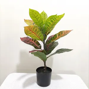 Planta de croton artificial em vaso, mini planta com toque realista, mesa em vasos, árvore artificial, planta de figueira