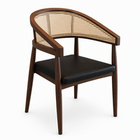 Fauteuil de salle à manger en bois avec dossier en rotin pour restaurant, hôtel, café, siège rembourré noir, chaise d'appoint de style moderne du milieu du siècle