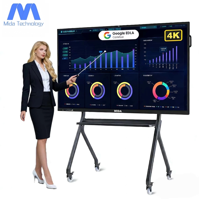 MIDA 65 75 Inch 4K Android 14 Smart Board for Teaching Interactive Boards 20/40 Point Infrared Touch Smart Classrooms Whiteboard