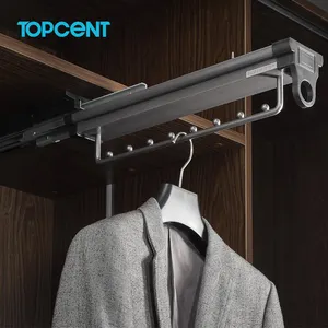 MA.1110 Single-Tier Top-Loaded Metal Steel Iron Pull-Out Closet Rod with <strong>Telescopic</strong> Wardrobe PVC <strong>Clothes</strong> Hanger <strong>Rail</strong> - Product Image 1