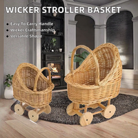 Panier en osier multifonctionnel et écologique en forme de poussette avec couvercle pour le rangement des jouets et le lit pour animaux de compagnie