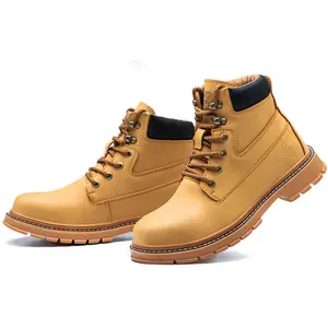 S3 security leather waterproof goodyear rubber soles work boots industry used steel toe brown cap safety shoes without no lace